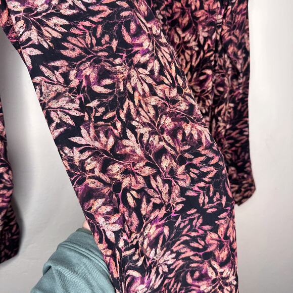 Peruvian Connection Leaf Print Silk Long Sleeve Collared Tunic Shirt Dress Med - Picture 11 of 14